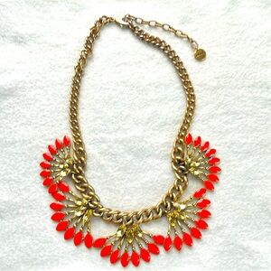 Stella&Dot gold/brass necklace with orange and rhinestones clusters